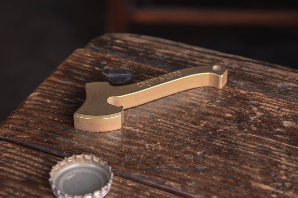 Bottle Opener Axe Solid Brass USA made EDC Everyday Carry Craft and Lore Quality Machined PNW Northwest 