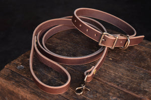 Thick Leather Dog Collar and Leash Handmade Quality Durable All Weather Brass PNW K9 Gear