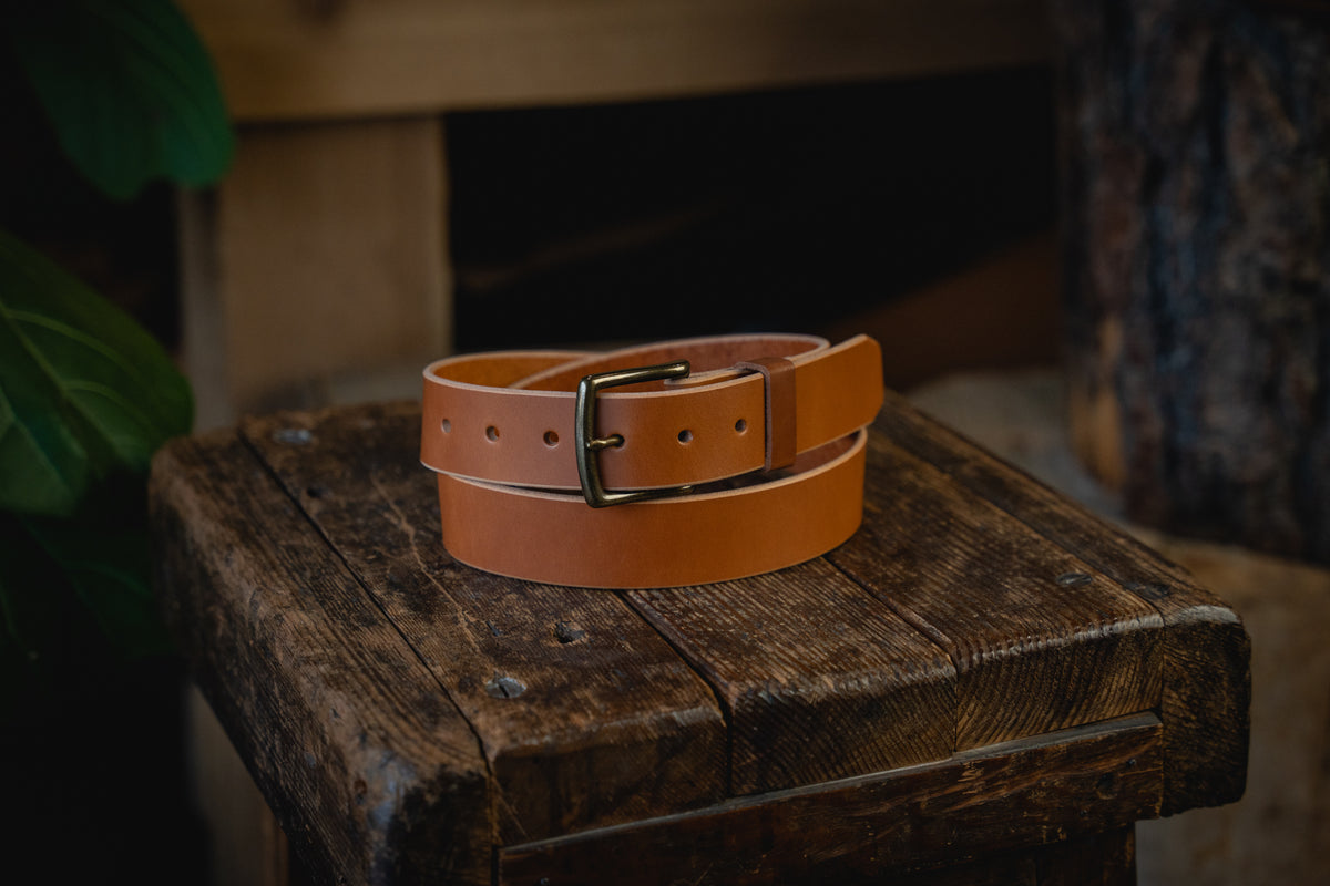 Craft Olive Leather Belt, Handmade American Harness Thick Belt