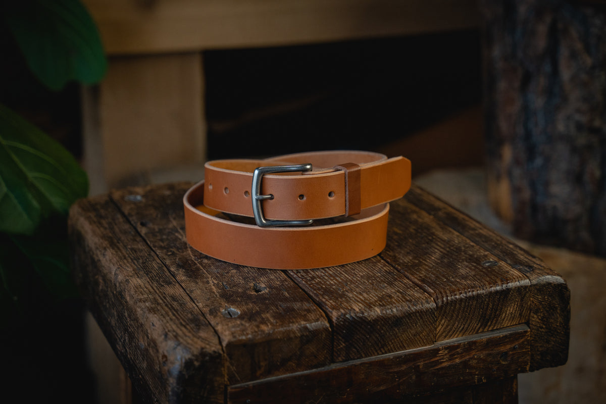 Craft Olive Leather Belt, Handmade American Harness Thick Belt