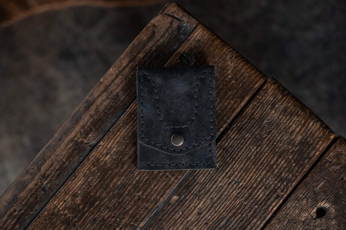 Roughlee Handmade Leather Wallet in Black Pueblo Italian Leather.