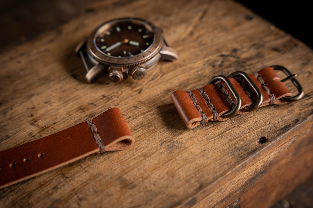 Handmade leather watch straps vegetable tanned durable rugged thick sturdy