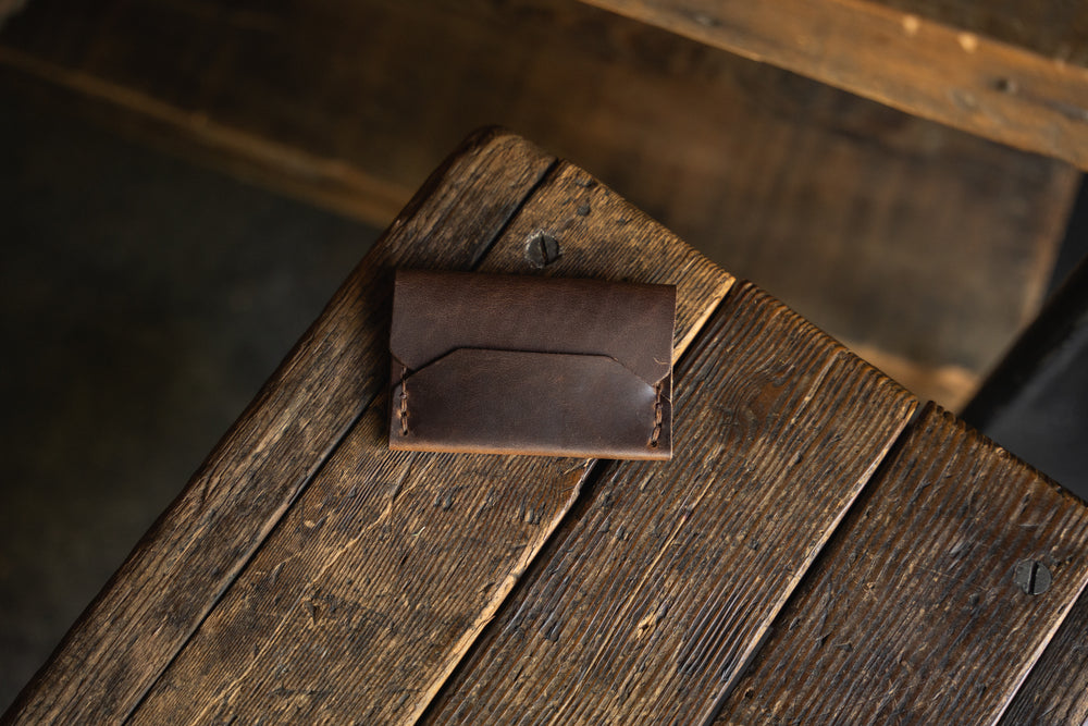 Enfold Card Wallet, Handmade Leather Alternative Pouch Wallet Style Wickett Craig Buck Brown Tan Patina Durable Leather