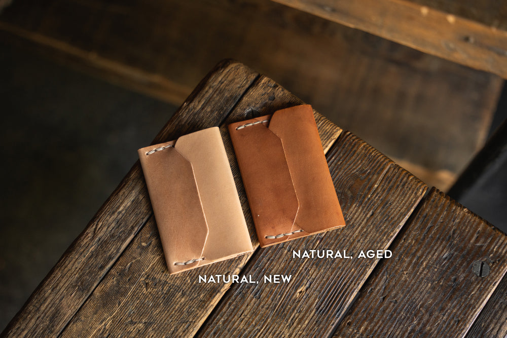 Enfold Card Wallet, Handmade Leather Alternative Pouch Wallet Style Wickett Craig Horween Chromexcel Tan Patina Durable Leather