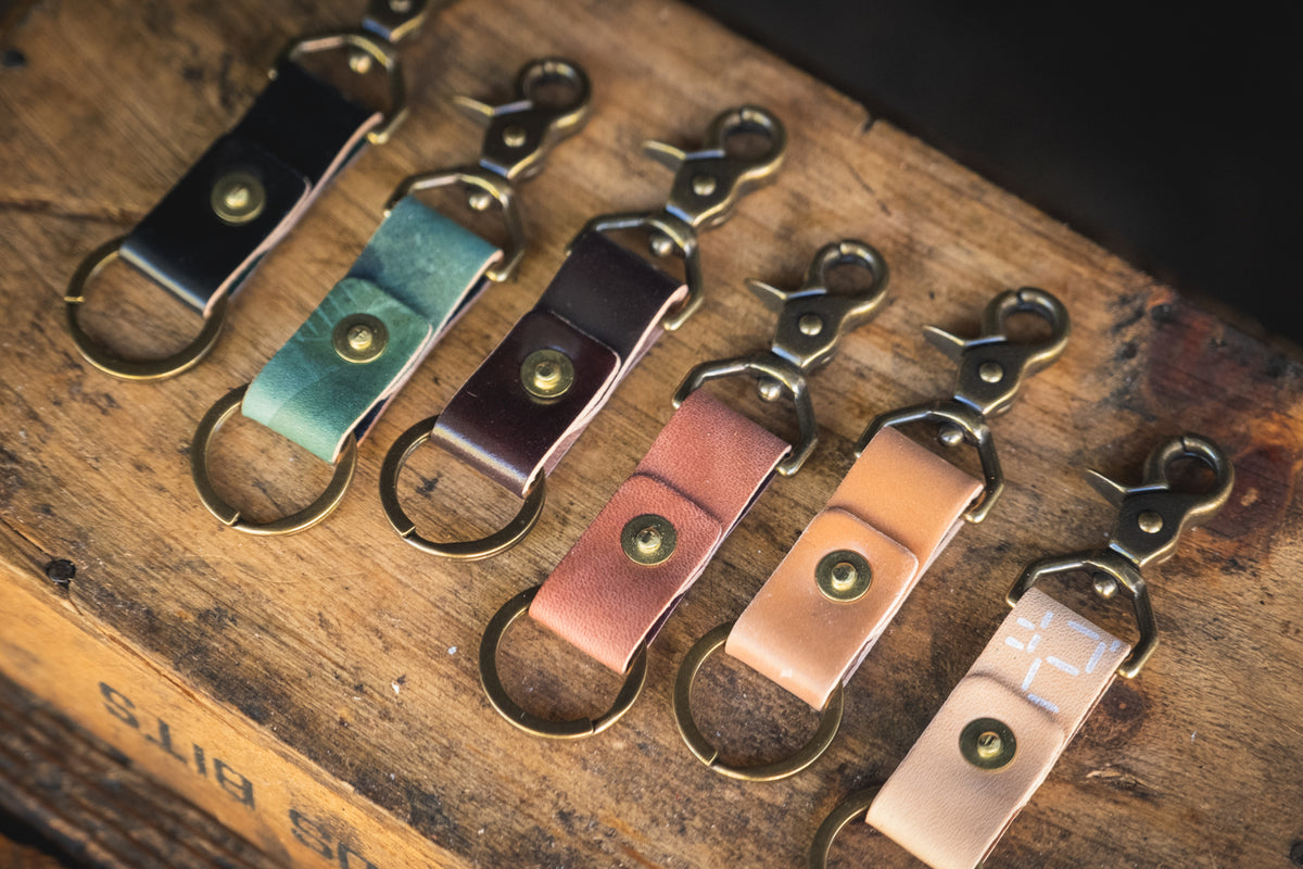 Craft and Lore Solid Brass Key Hook, Keychain Fish Hook Copper / Horween Shell Cordovan +8