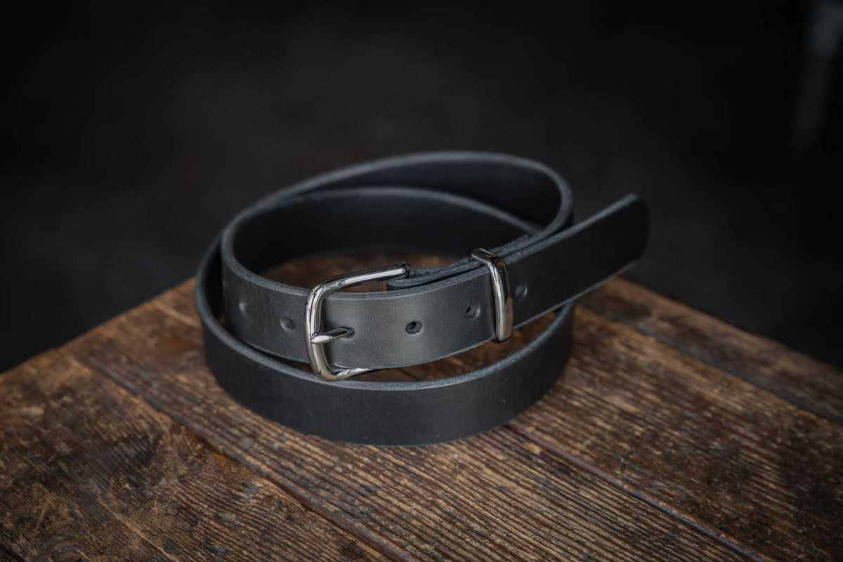 Craft Black Leather Belt, Handmade American Harness Thick Belt