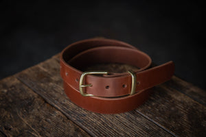Trade Belt Brown handmade thick sturdy dress belt brass buckle keeper USA quality
