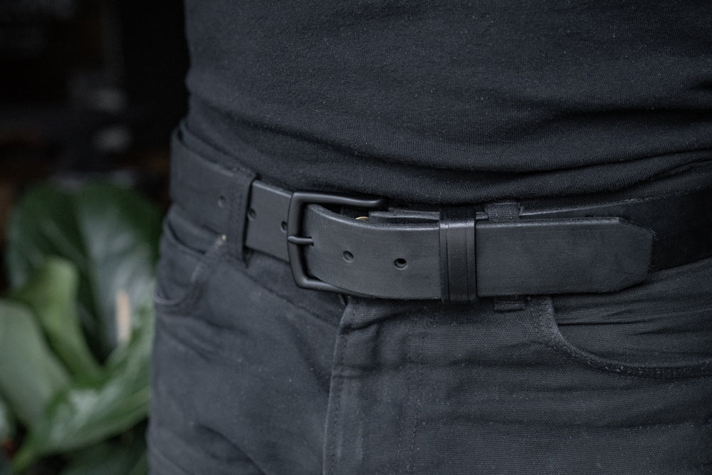 Blackout Leather Belt Black Rugged Thick Gun Durable Quality Handmade USA