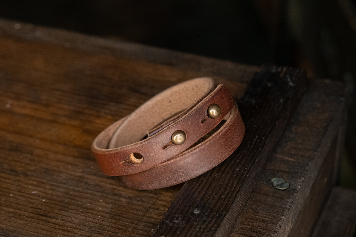 Montana Leather Triple-Wrap Half Cuff Bracelet - Embossed Brow , 8