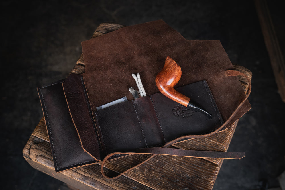 Rustic Leather Pipe Roll Handmade quality tobacco smoke pipe smoking art supply everyday carry utility durable rugged style