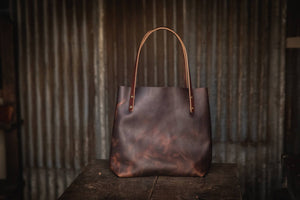 Handmade Leather Purse Tote Market Bag Black Quality Rugged Farm style PNW Bag