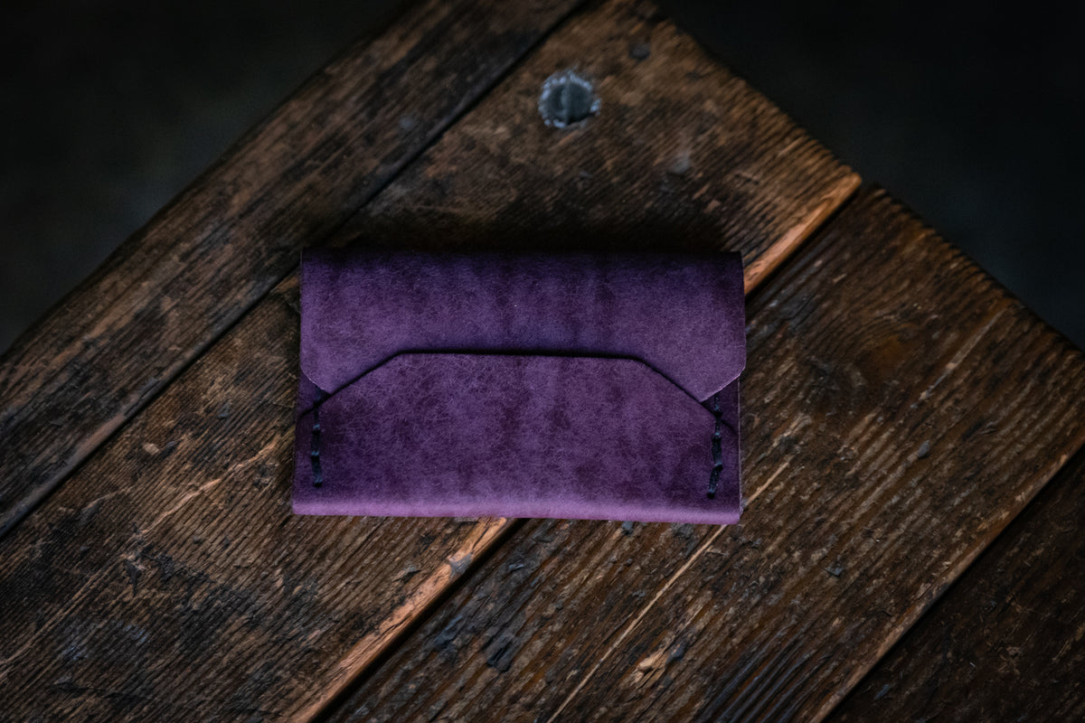 Purple Peacock Hand-Painted Leather Wallet