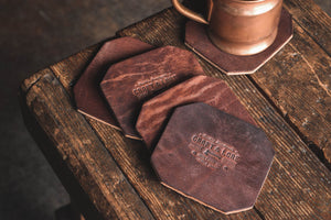 Leather Coaster Set, handmade heavy duty thick rustic coasters