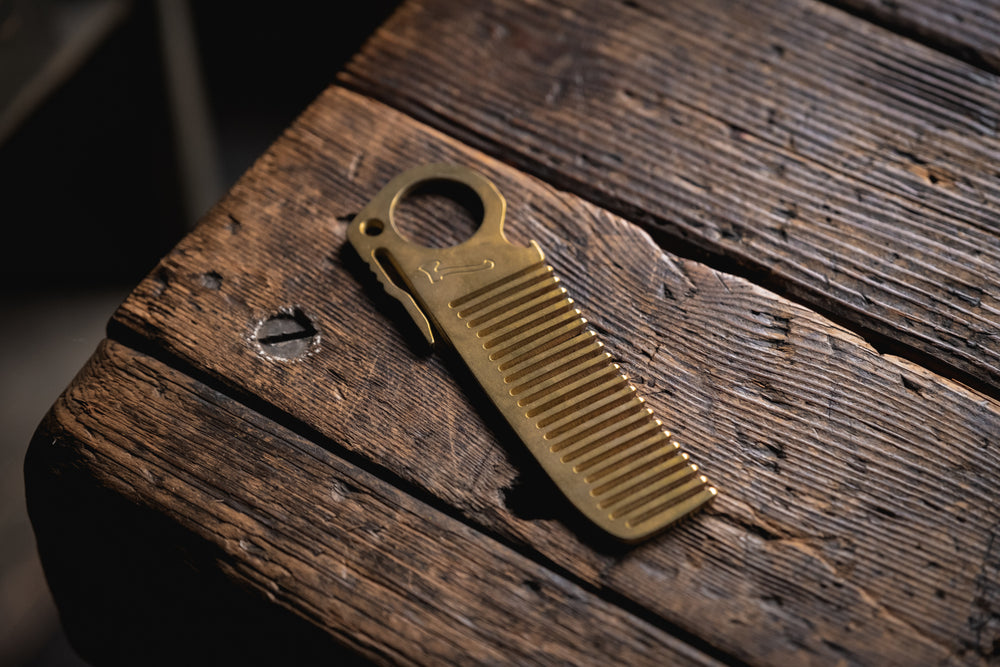 HogsTooth Brass pocket comb beard hair grooming everydaycarry precision usa made patina quality edc style
