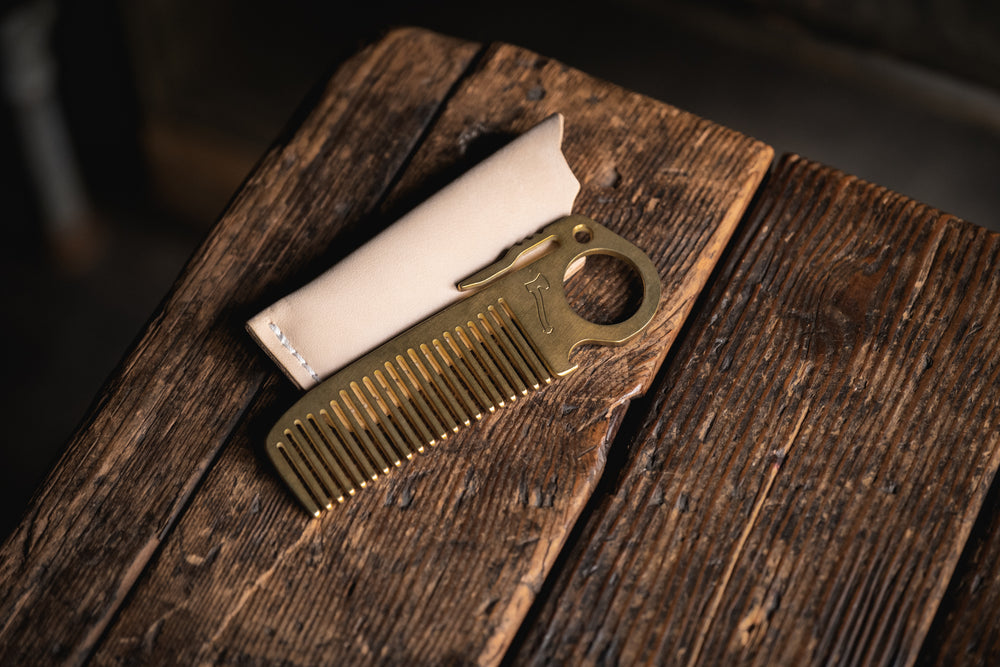 HogsTooth Brass pocket comb beard hair grooming everydaycarry precision usa made patina quality edc style