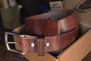Mountain Belt, Thick Leather Solid Brass Hardware Lifetime Heritage Rugged Belt Handmade Craft and Lore