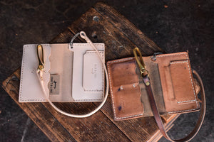Handmade Leather Operator Wallet in natural veg tan with patina and lanyard chain