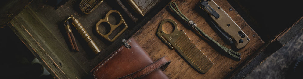 Everyday Carry Gear Brass Patina Leather Quality USA made PNW rugged Durable heritage rustic 