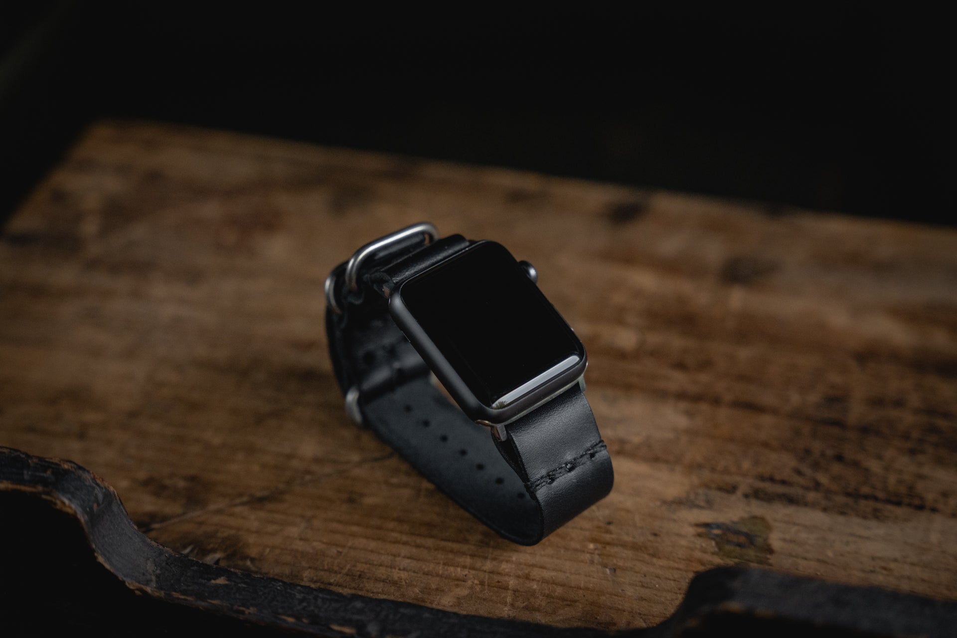 Apple Watch Black Leather watchstrap handmade durable watchband Craft and Lore