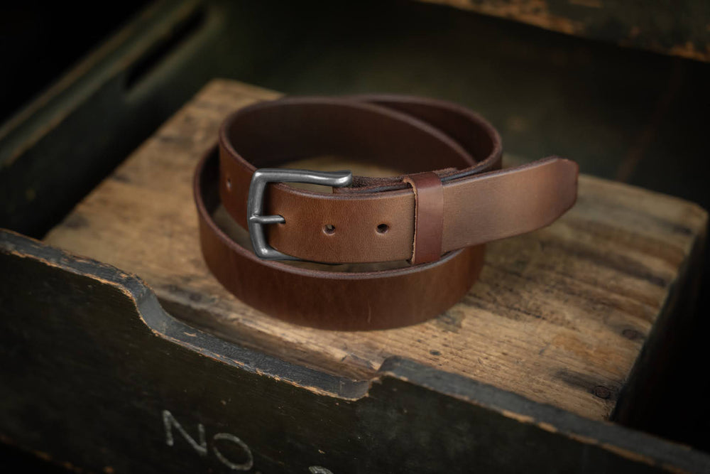 Thick dark brown leather belt full grain handmade harness quality usa american made rugged durable