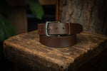 Thick rugged dark brown leather work belt usa american made quality extra wide 1.75