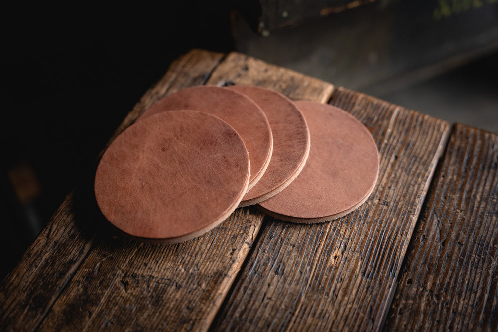 
            
                Load image into Gallery viewer, Round Leather Coaster Set
            
        