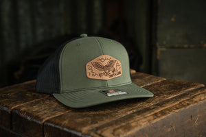 Classic Olive Snapback Richardson 112 hat with leather patch Craft and Lore eagle branding