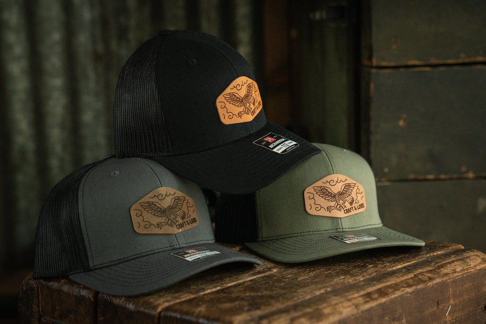 Classic Snapback Richardson 112 hat with leather patch Craft and Lore eagle branding