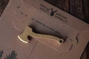
            
                Load image into Gallery viewer, Bottle Opener Axe Solid Brass USA made EDC Everyday Carry Craft and Lore Quality Machined PNW Northwest 
            
        