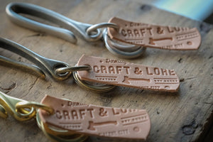 CaliberLeather Hemlock Mini Japanese Fish Hook - Personalized Keychain - Leather Tag and Brass Key Ring