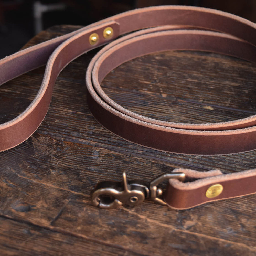 
                  
                    Thick Leather Dog Leash Lead Handmade Quality Durable All Weather Brass PNW K9 Gear
                  
                