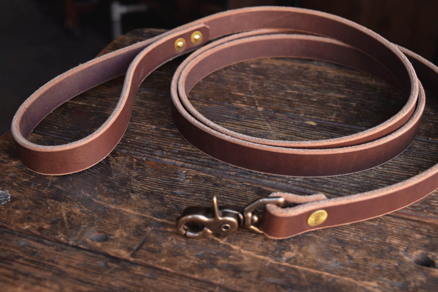 Thick Leather Dog Leash Lead Handmade Quality Durable All Weather Brass PNW K9 Gear