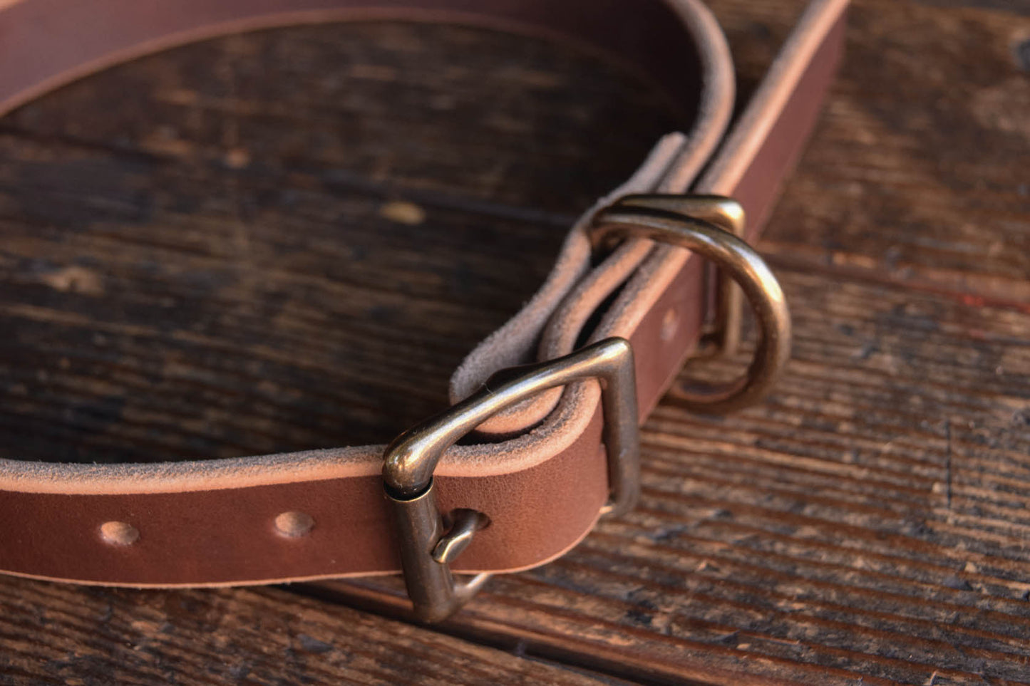 Thick Leather Dog Collar Handmade Quality Durable All Weather Brass PNW K9 Gear