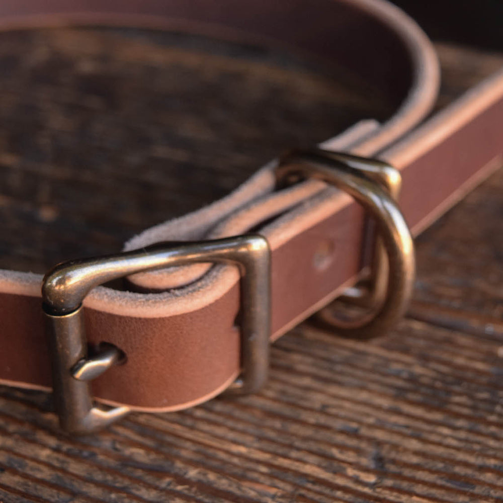 
                  
                    Thick Leather Dog Collar Handmade Quality Durable All Weather Brass PNW K9 Gear
                  
                