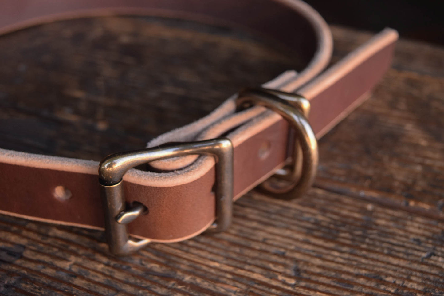 Thick Leather Dog Collar Handmade Quality Durable All Weather Brass PNW K9 Gear