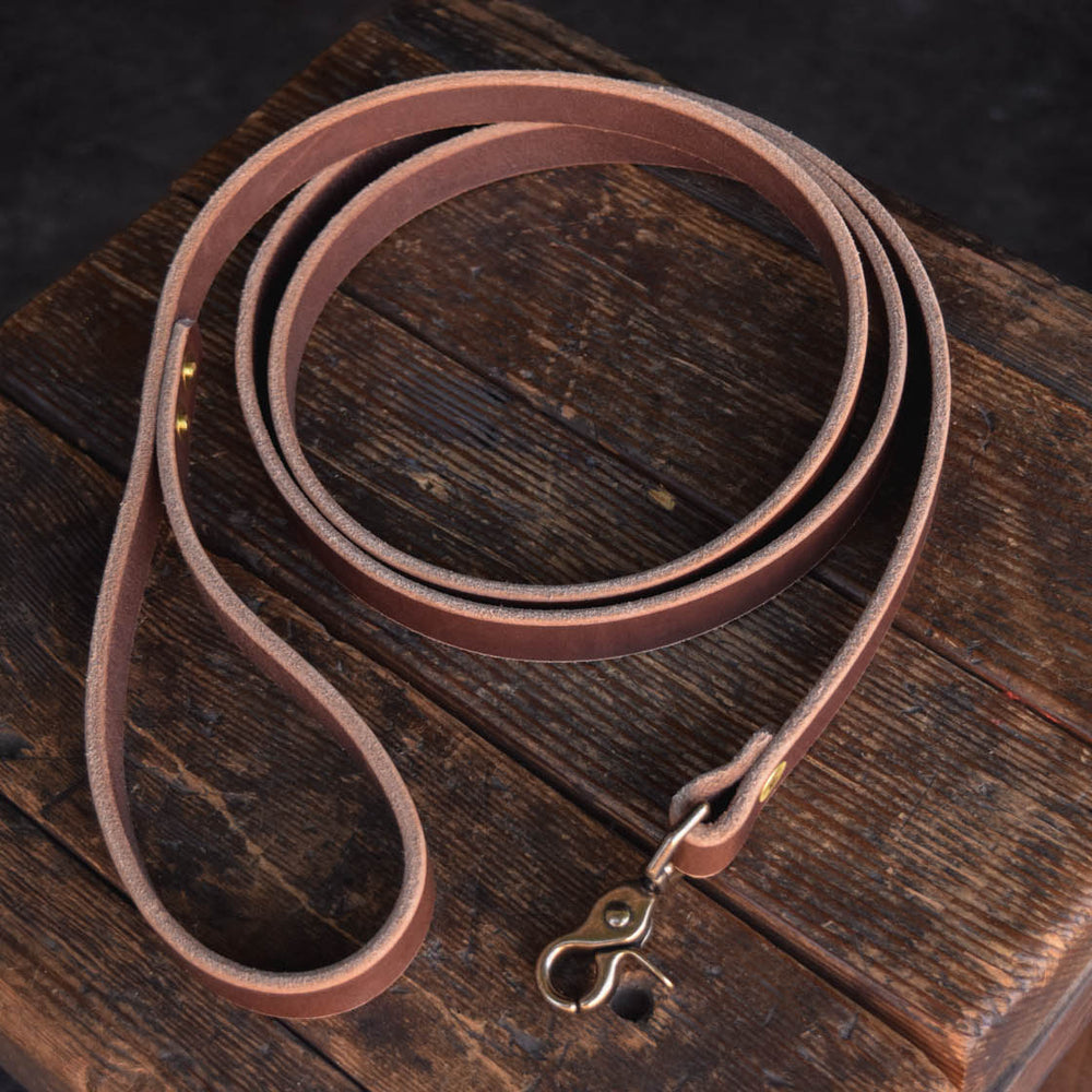 
                  
                    Thick Leather Dog Leash Lead Handmade Quality Durable All Weather Brass PNW K9 Gear
                  
                