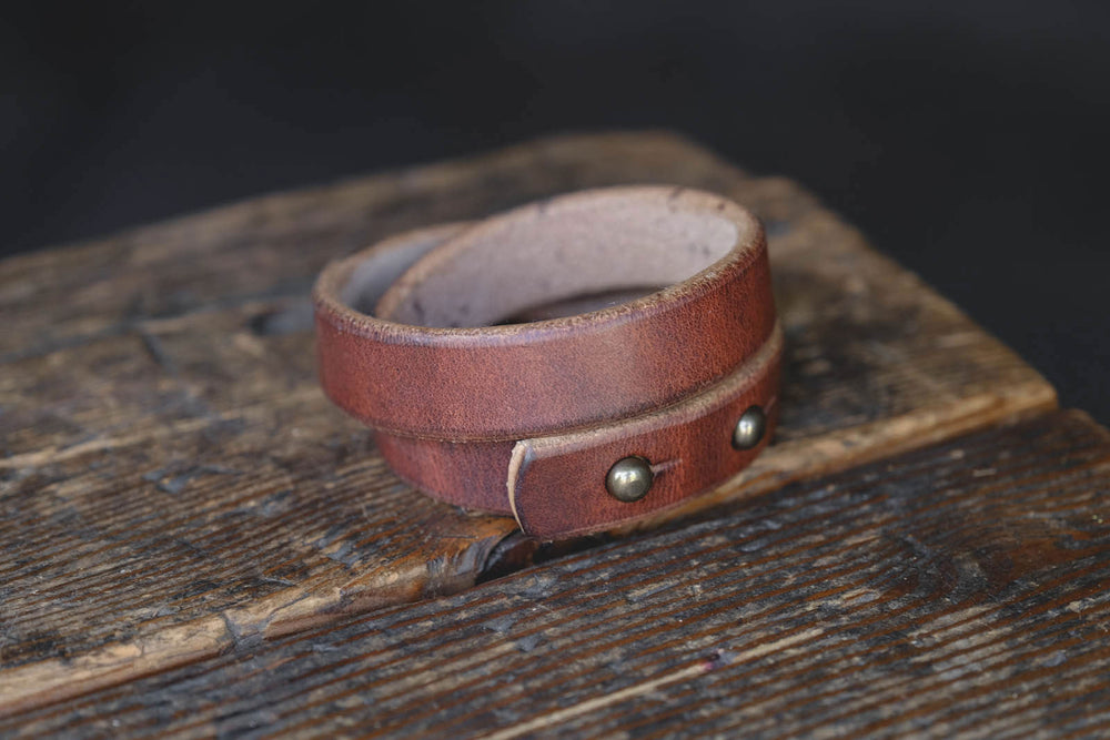 Thick Leather Double Wrap Cuff Handmade PNW USA Craft and Lore