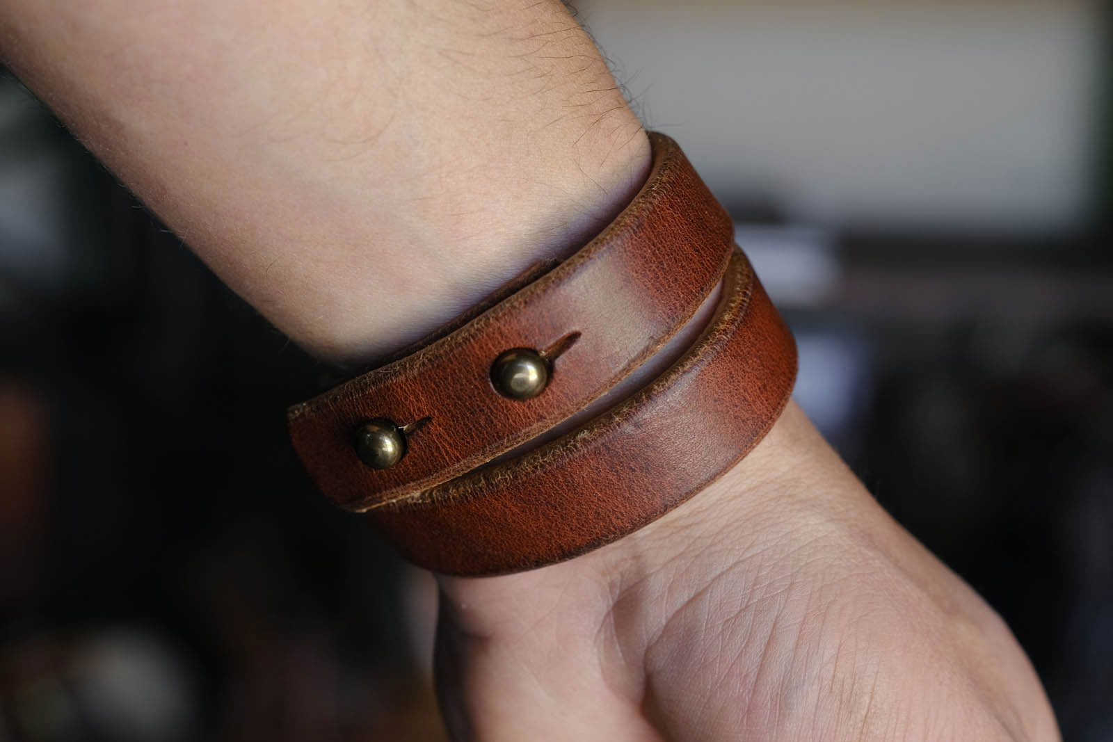 Double Wrap Mountain Cuff, thick leather bracelet – Craft and Lore