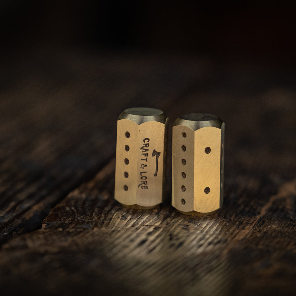 
                  
                    Solid brass bones dice handmade patina quality durable everyday carry games gaming
                  
                