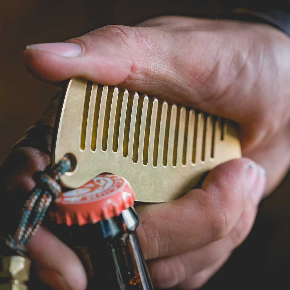 
                  
                    Solid brass beard comb pocket hair grooming bottle opener everyday carry edc usa made gear 
                  
                