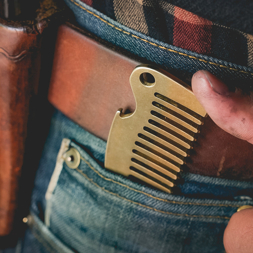 
                  
                    Solid brass beard comb pocket hair grooming bottle opener everyday carry edc usa made gear 
                  
                