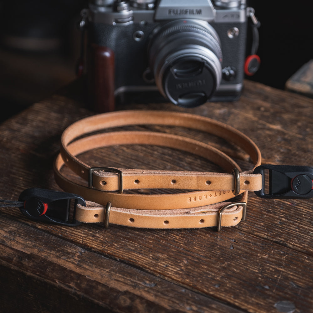 Handmade leather camera strap thick durable rugged quality pnw northwest usa photography videography gear fuji sony canon nikon vintage rustic style