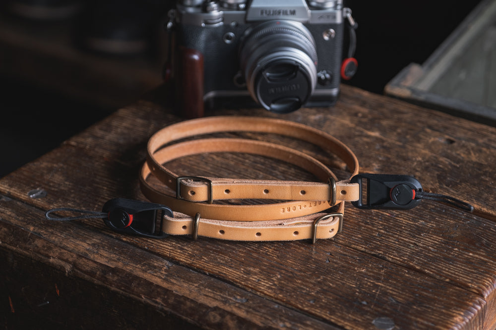 Handmade leather camera strap thick durable rugged quality pnw northwest usa photography videography gear fuji sony canon nikon vintage rustic style