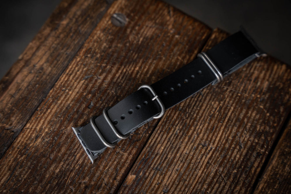 
            
                Load image into Gallery viewer, Apple Watch Leather NATO Strap Black
            
        