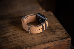 Apple watch strap handmade leather durable quality USA made natural vegtan vegetable tanning