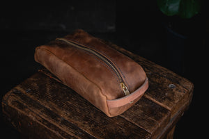 Football Leather Dopp Kit/Toiletry Bag - Grommet's Leathercraft