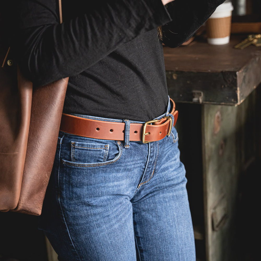 
                  
                    Trade Belt sturdy leather dress belt brass keeper handmade quality usa
                  
                