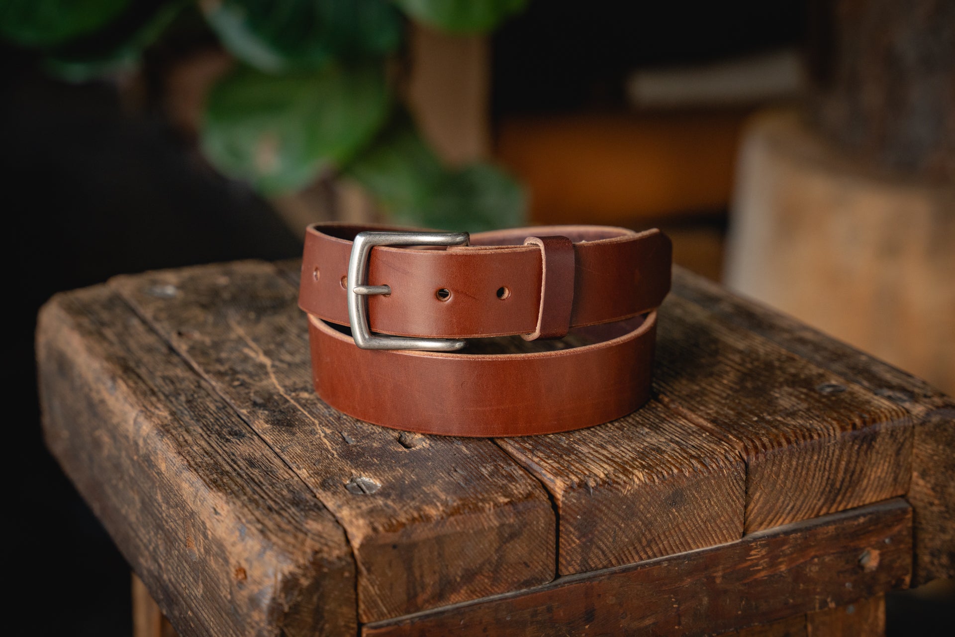 Craft Brown Leather Belt, Handmade American Harness Thick Belt