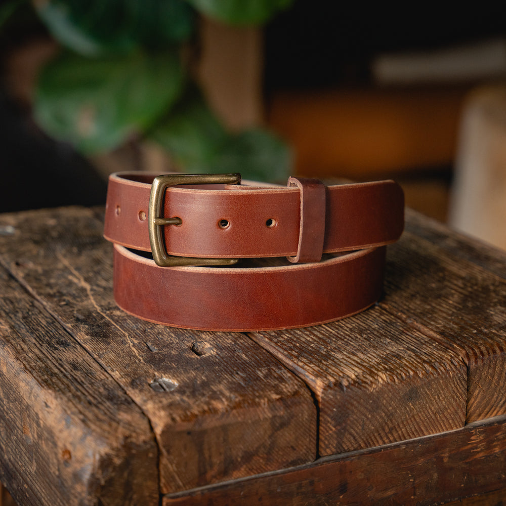 Craft Brown Leather Belt, Handmade American Harness Thick Belt