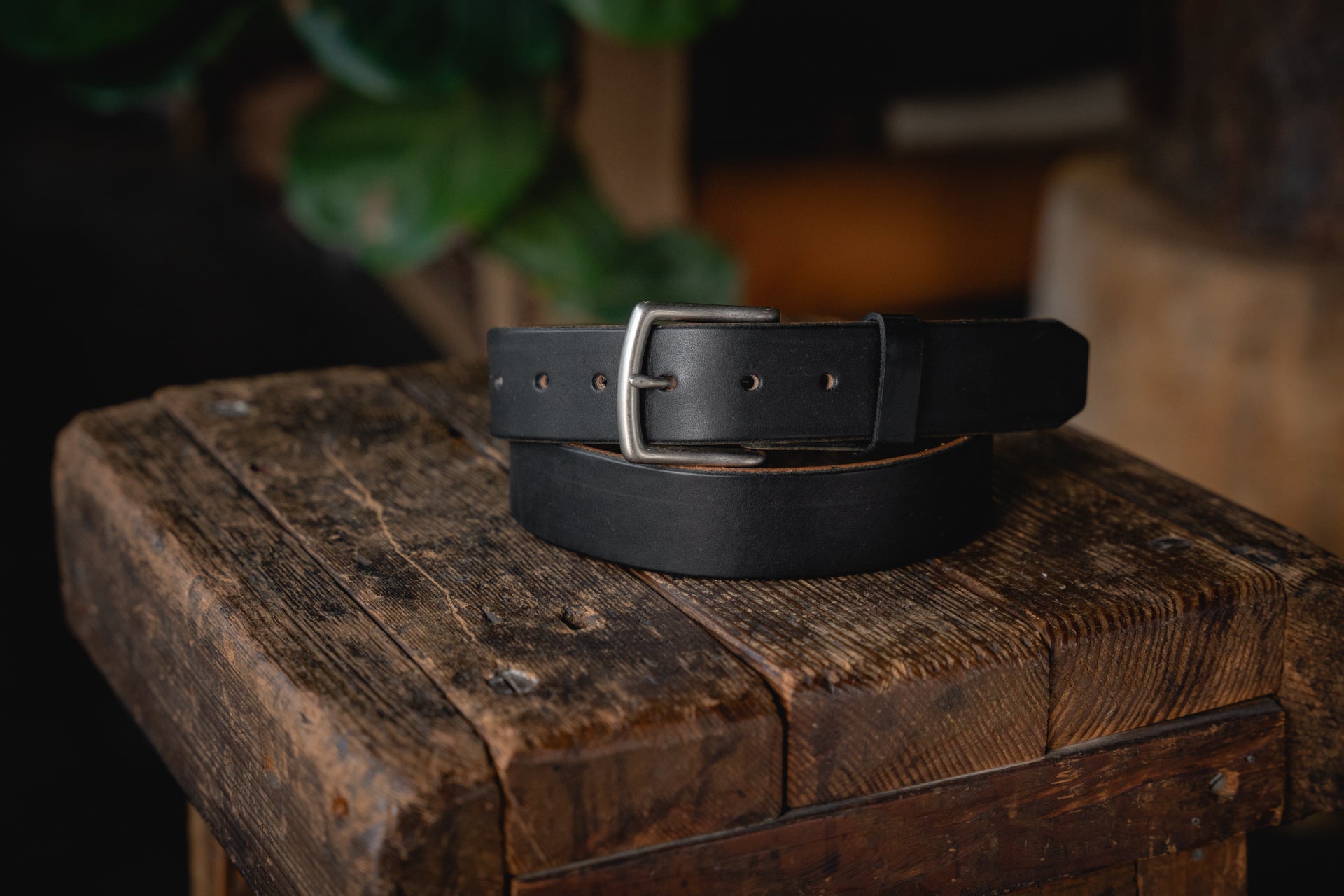 Craft Black Leather Belt, Handmade American Harness Thick Belt